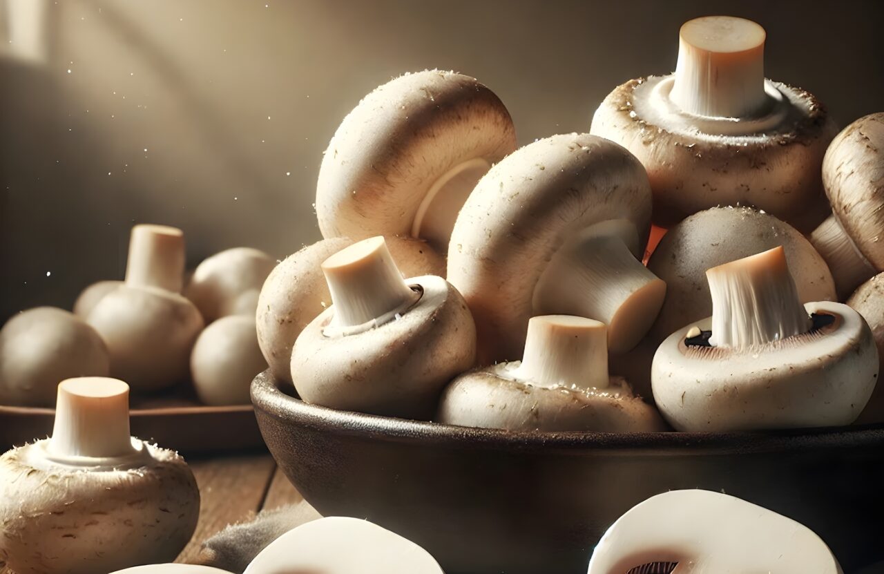 Frische Champignons in einer Schüssel.